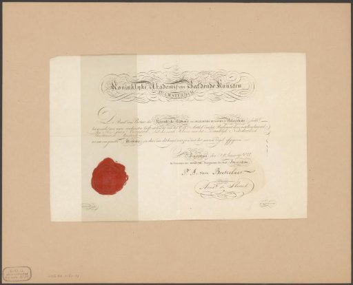 Certificate of membership of the Royal Academy of Fine Arts of Jean Bernard