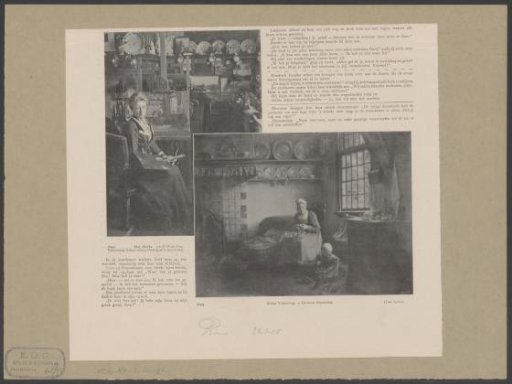 Portrait of Bertha Valkenburg and a painting by her hand depicting a woman and child in an interior