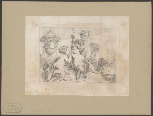 Four putti by a decorative vase