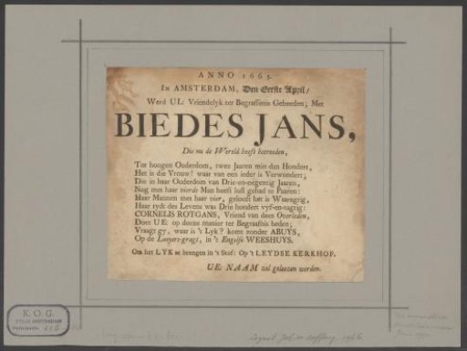 Funeral broadside of Biedes Jans