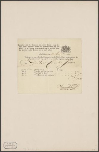 Receipt for the funeral of Cornelis Swart