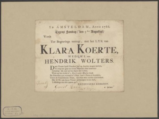 Funeral notice of Klara Koerte