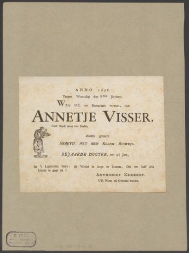 Funeral notice of Annetje Visser
