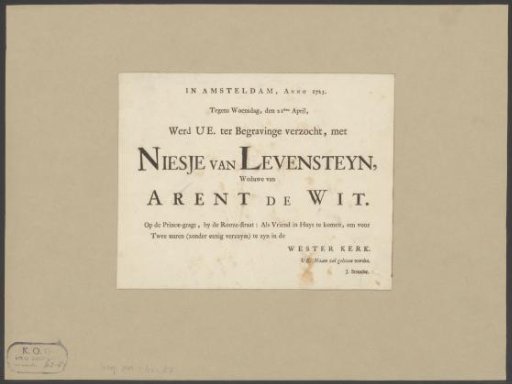 Funeral notice of Niesje van Levensteijn