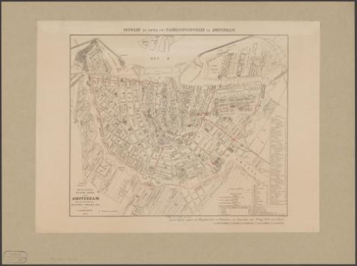 Map of Amsterdam with plans for the horse-drawn tram lines