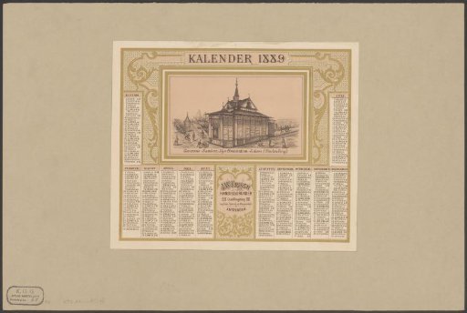 Calendar for 1889 with a view of the NHT tram station at the IJ