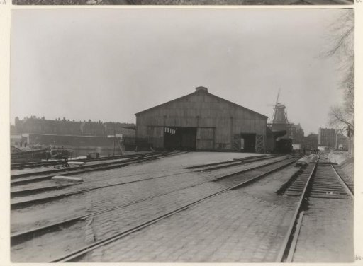 Storage warehouse and railway near De Gooyer mill in Amsterdam