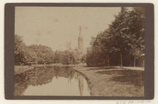View of the Vondel Church from Vondelpark in Amsterdam