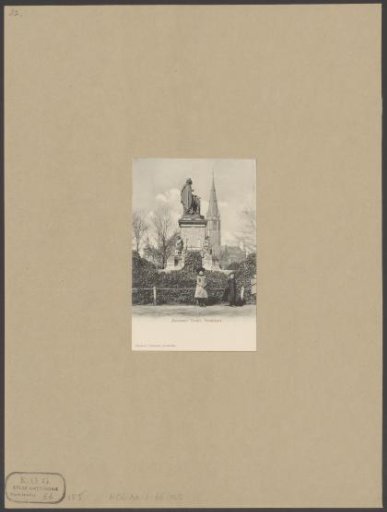 View of the Vondel Monument and the Vondel Church in Amsterdam