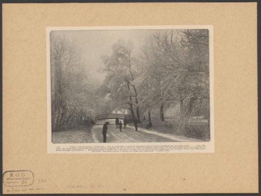People on a frozen pond near the Brandbrug in Vondelpark in Amsterdam