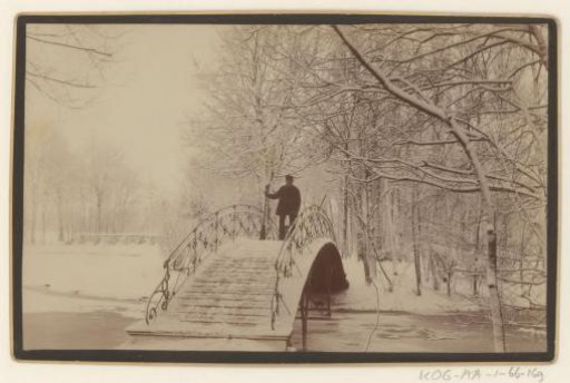 View of a bridge in Vondelpark, Amsterdam, in the snow