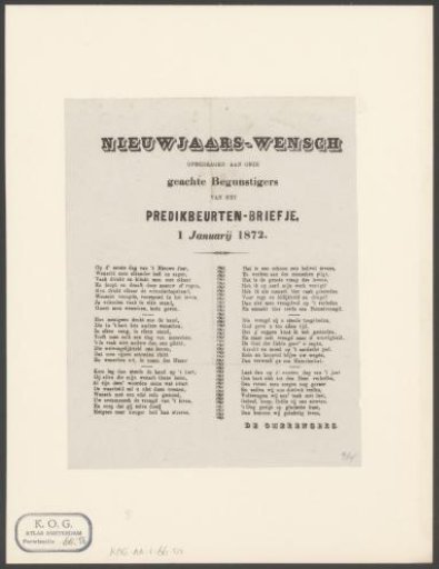New Year's greeting from the distributors of the sermon notice for the year 1872