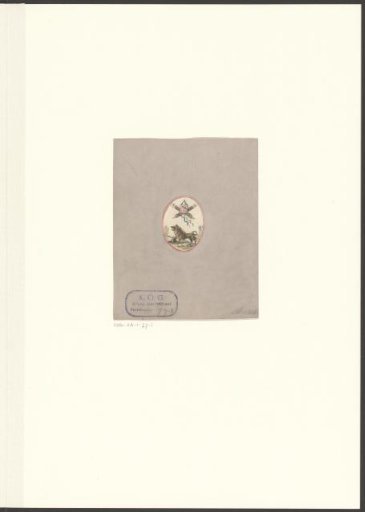 Oval vignette with lion and coat of arms