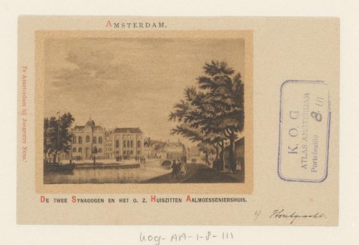 View of the synagogues and the Almoners' House on the Houtgracht