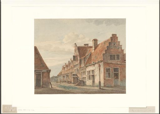 View of a narrow street with stepped gables on the edge of the city