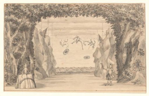 View of the stage of the Van Campen theatre with the fall of Phaëton