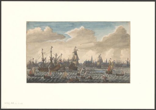 Warships on the IJ and View of the City