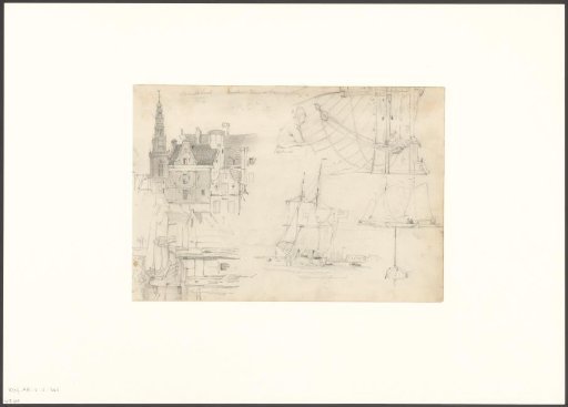 Composition with ships and view of the Haringpakkerij and the Oudekerktoren