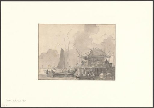 View of boathouses and moored fishing boats on the IJ