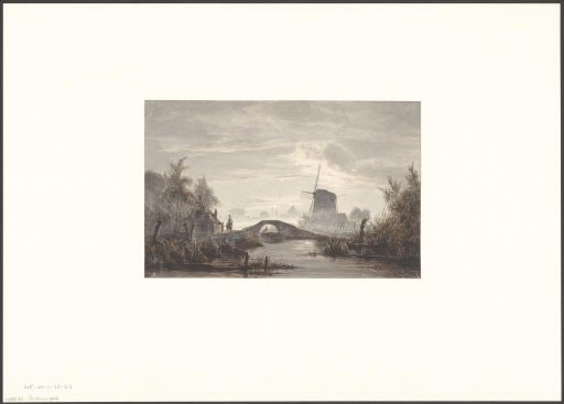View of a bridge and a mill, possibly in the Amsterdam area