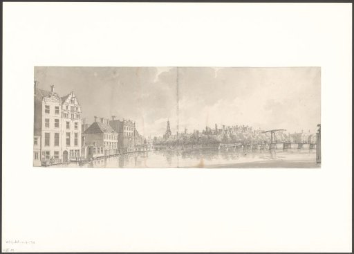 View of the Amstel with the Kloveniersdoelen on the Left and the Halvemaansbrug on the Right