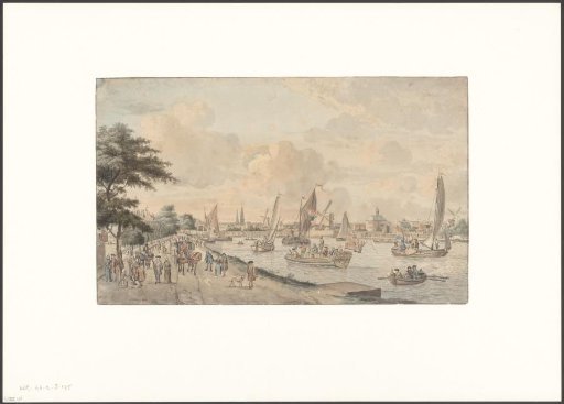 View of the Amstel from the Amsteldijk with the Weesperpoort on the right