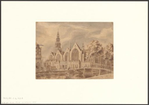 View of the Oude Kerk and the bridge in front of the Oudekennissteeg from the Oudezijds Voorburgwal