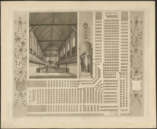 Interior and floor plan of the Gasthuiskerk in Amsterdam