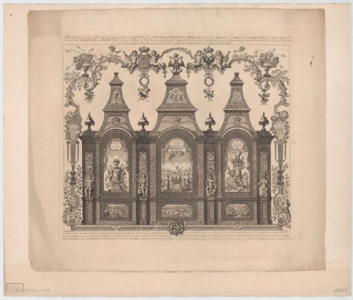 Allegorical structure for the fireworks celebrating the Peace of Nystad on the Binnen-Amstel in Amsterdam