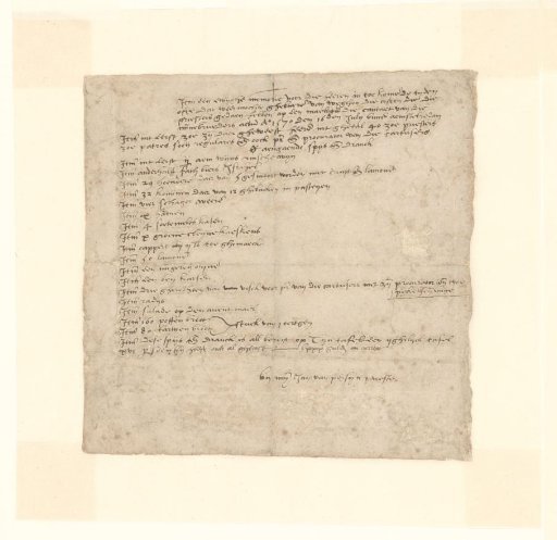 Inventory list for the costs and quantities of food and drink
