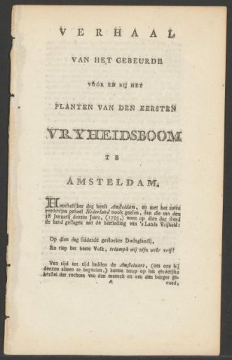 Text on the planting of a liberty tree on the Dam in Amsterdam, January 19, 1795