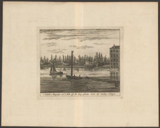 View of 's Lands Zeemagazijn and the ship mooring on the Kattenburgergracht in Amsterdam
