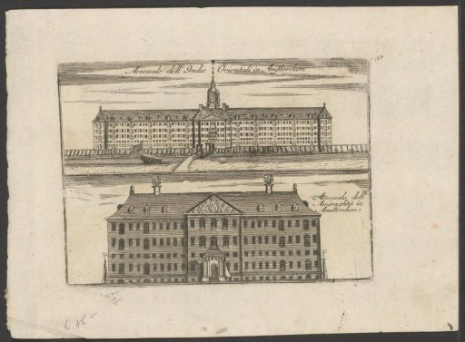 Views of the East India Sea Magazine and the State Sea Magazine in Amsterdam