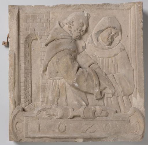 Facade Stone with Two Monks Half-Length and the Year 16(?)0