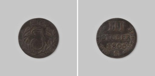 Copper strike of a 3 Stuber from the Grand Duchy of Berg by Joachim Murat, 1806