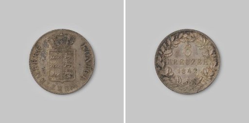 6 Kreuzer from the Kingdom of Württemberg of Wilhelm I, 1842