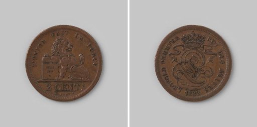 Overstrike of 2 centimes of Belgium in the name of Leopold I, struck on the planchet of a Dutch cent.