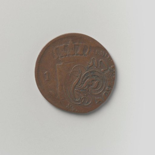 Overstrike of 2 centimes of Belgium in the name of Leopold I, struck on the planchet of a Dutch cent.