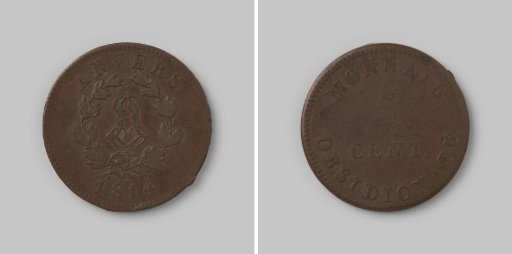 5 centimes, emergency coin from Antwerp in the name of Louis XVIII, 1814