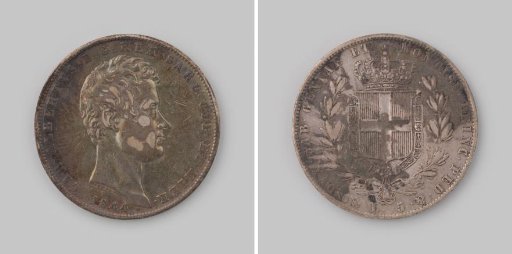 5 lire from Sardinia by King Carlo Alberto, 1844