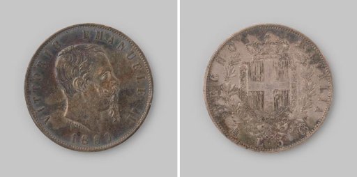 5 lire from Italy by King Vittorio Emanuele II, 1869