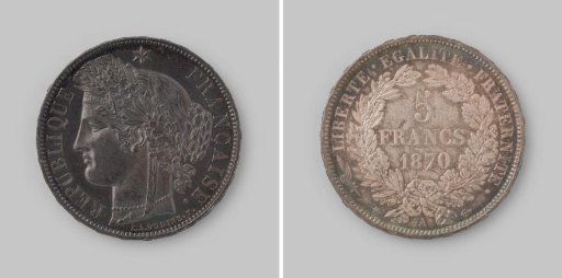 5 francs from France, the Third Republic, 1870