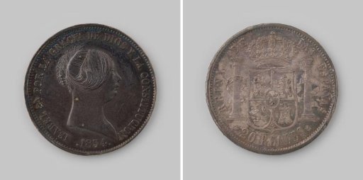 Piaster or duro of twenty reals from Spain of Queen Isabella II, 1854