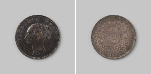 ½ roepie from India of the English East India Company (EIC) in the name of Queen Victoria, 1840