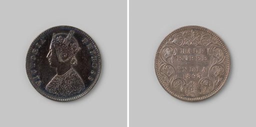 ½ roepie from India of Empress Victoria, 1893