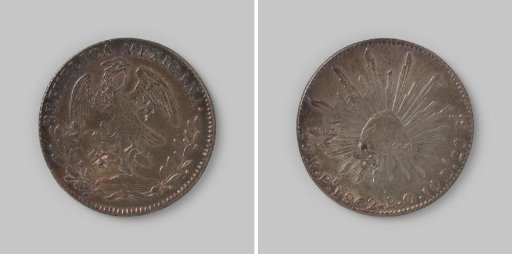 Peso or eight reales from the Republic of Mexico, 1862, with two Chinese characters stamped on the obverse and reverse