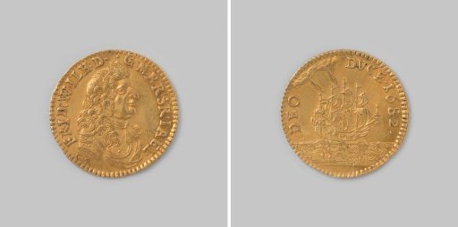 Ducat from Prussia of Margrave Friedrich Wilhelm of Brandenburg of gold from the Gold Coast (Guinea), 1682