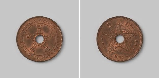 2 centimes from the Congo Free State with the Belgian King Leopold II as sovereign, 1887