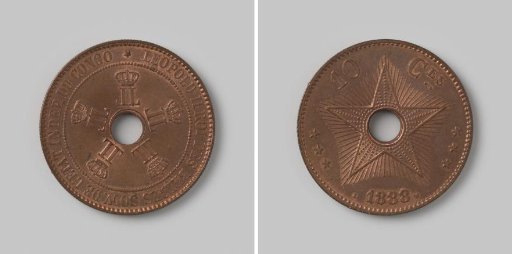 10 centimes from the Congo Free State of the Belgian King Leopold II as sovereign, 1888