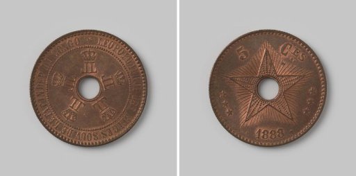 5 centimes from the Congo Free State of the Belgian King Leopold II as sovereign, 1888